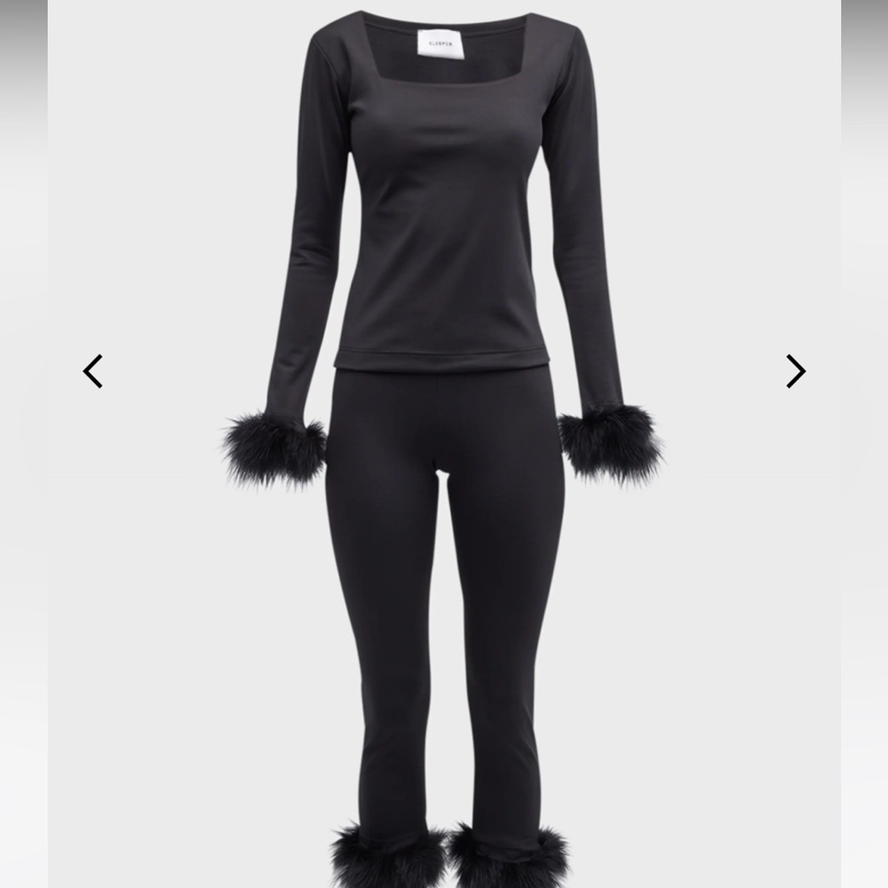 Sleeper The Weekend Chic Feather-Trim Pajama Set